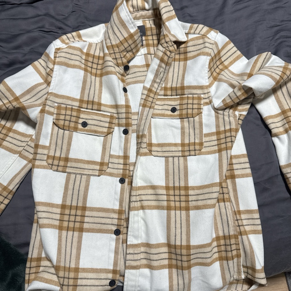 H&M Men's Tan and White Checkered Shirt